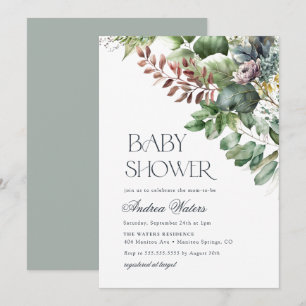 Watercolor Eucalyptus Botanical Baby Shower Invitation