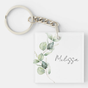 Watercolor Eucalyptus Botanical Custom Key Ring