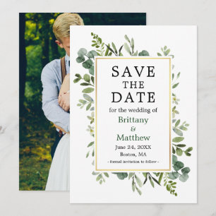Watercolor Eucalyptus Botanical Greenery Photo Save The Date