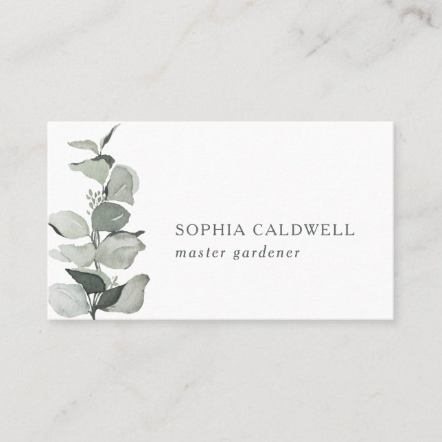 Watercolor Eucalyptus Botanical Minimalist Business Card (Front)