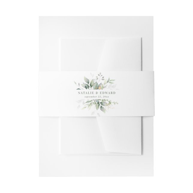 Watercolor eucalyptus botanical wedding invitation belly band (Front Example)