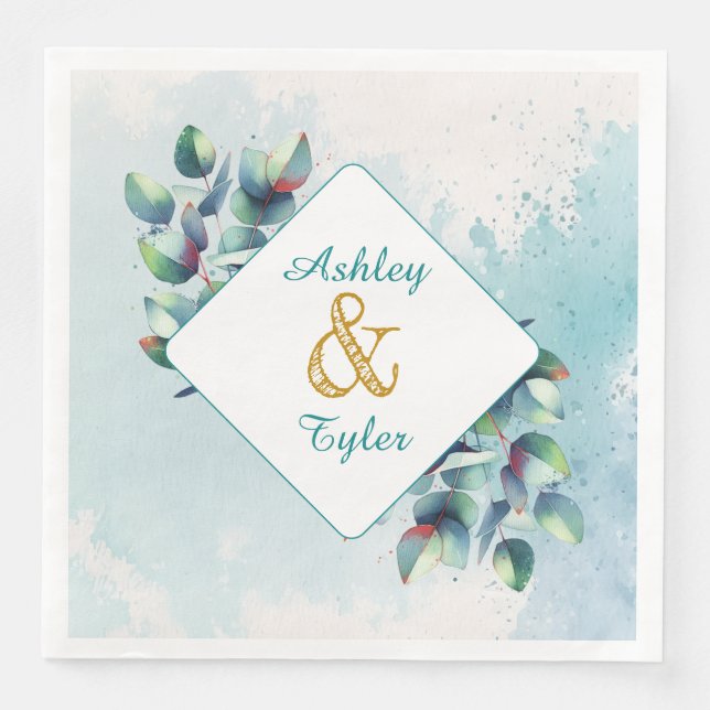 Watercolor Eucalyptus Botanical Wedding   Napkin (Front)