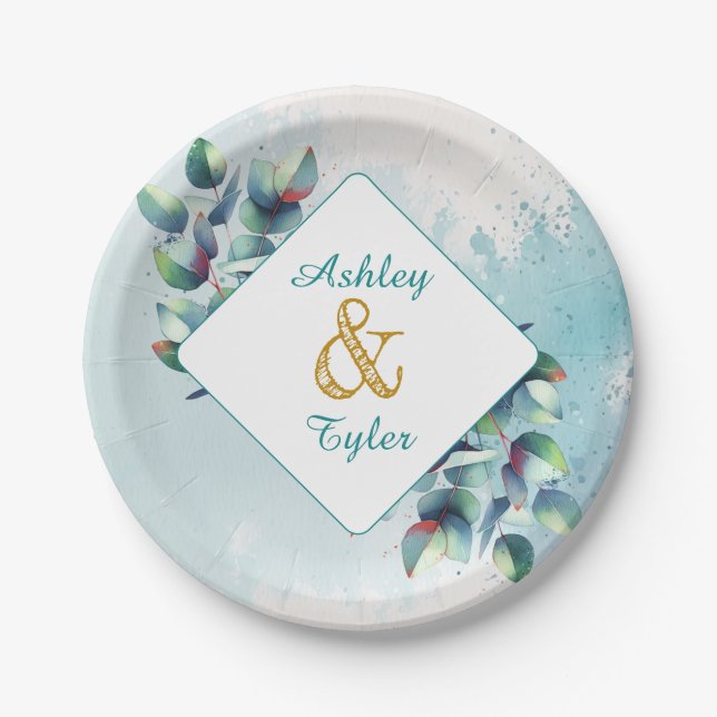 Watercolor Eucalyptus Botanical Wedding   Paper Plate (Front)