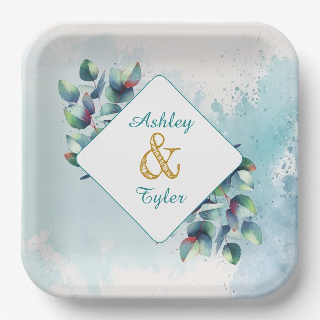 Watercolor Eucalyptus Botanical Wedding   Paper Plate (Front)