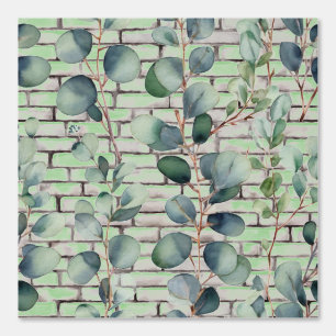 Watercolor Eucalyptus Branch Brick Leaf Sage Green Wallpaper