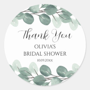 Watercolor Eucalyptus Branches Elegant Thank You Classic Round Sticker