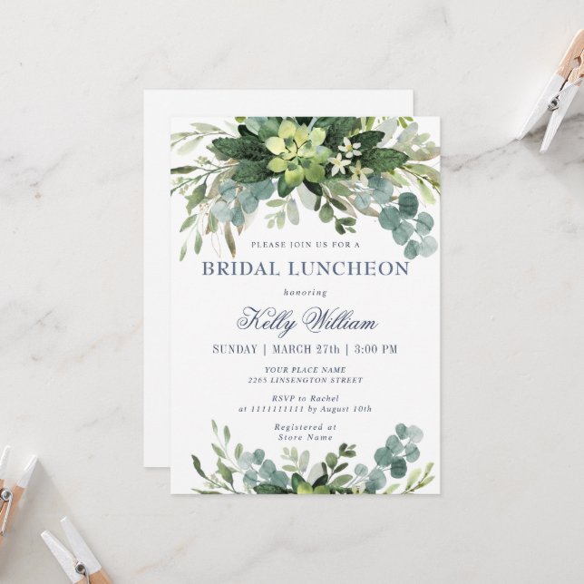 Watercolor Eucalyptus BRIDAL LUNCHEON Invitation (Front/Back In Situ)