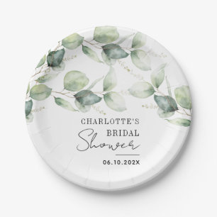 Watercolor Eucalyptus Bridal Shower Paper Plate