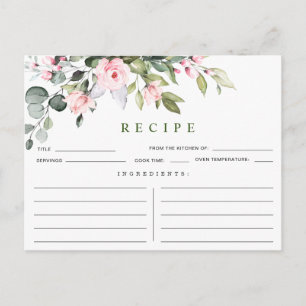 Watercolor Eucalyptus Bridal Shower Recipe Card
