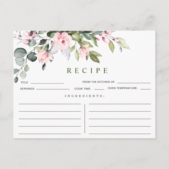 Watercolor Eucalyptus Bridal Shower Recipe Card (Front)