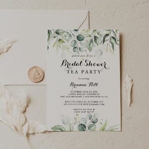 Watercolor Eucalyptus Bridal Shower Tea Party  Invitation