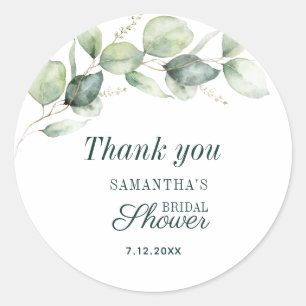 Watercolor Eucalyptus Bridal Shower Thank You Classic Round Sticker
