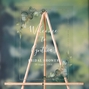 Watercolor eucalyptus bridal shower welcome acrylic sign