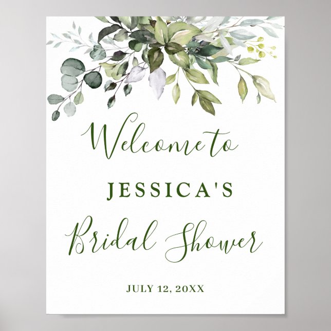 Watercolor Eucalyptus Bridal Shower Welcome Sign (Front)
