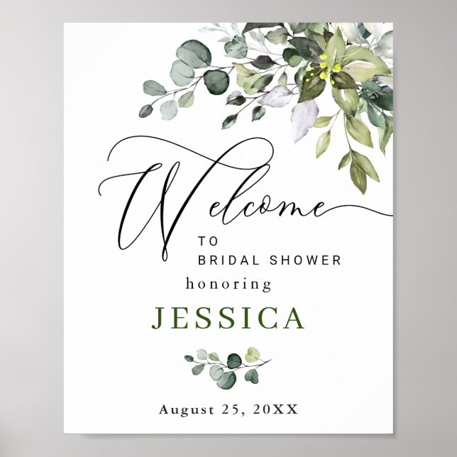 Watercolor Eucalyptus Bridal Shower Welcome Sign (Front)