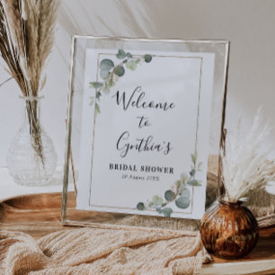 watercolor eucalyptus bridal shower welcome sign