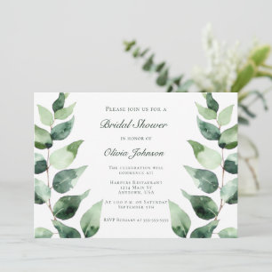 Watercolor Eucalyptus Bridal Shower   White Invitation