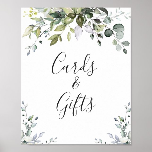 Watercolor Eucalyptus Cards and Gifts Wedding Sign (Front)
