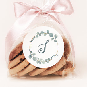 Watercolor Eucalyptus Custom Text Monogram Sticker