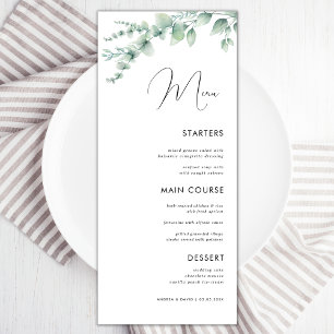 Watercolor Eucalyptus Delicate Calligraphy Wedding Menu