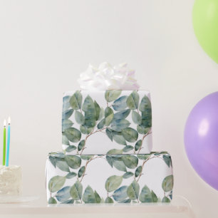 Watercolor eucalyptus delicate soft leaf greenery wrapping paper
