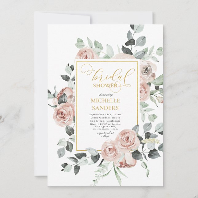 Watercolor Eucalyptus Dusty Rose Bridal Shower  Invitation (Front)