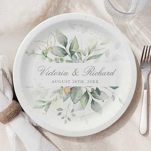Watercolor Eucalyptus Elegant Botanical Wedding Paper Plate (Creator Uploaded)