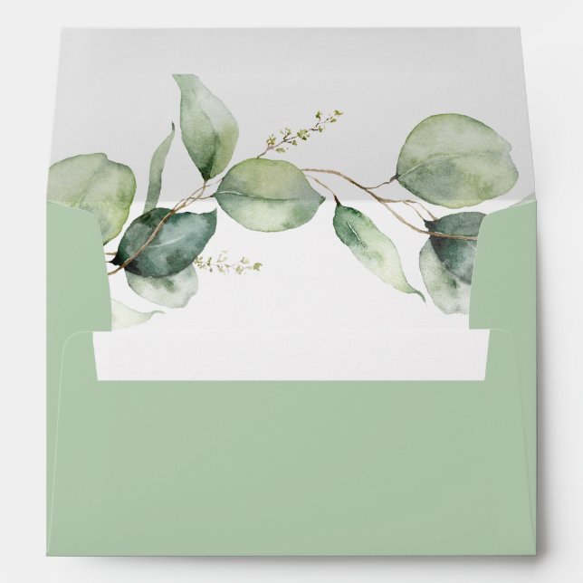 Watercolor Eucalyptus Elegant Modern Envelope (Back (Bottom))