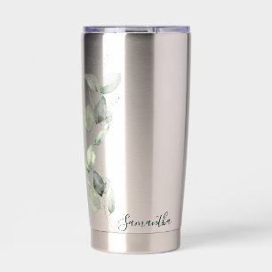Watercolor Eucalyptus Elegant Script Personalised Insulated Tumbler