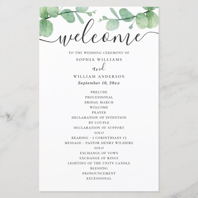 Watercolor eucalyptus. Elegant script wedding (Front)