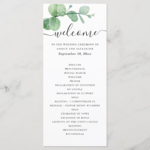 Watercolor eucalyptus. Elegant script wedding Programme