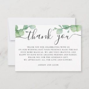Watercolor eucalyptus. Elegant script wedding Thank You Card