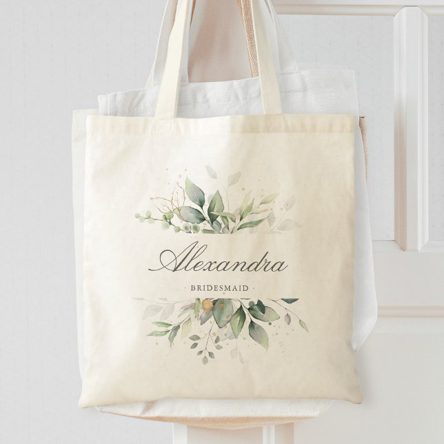 Watercolor Eucalyptus Elegant Wedding Bridesmaid Tote Bag (Creator Uploaded)