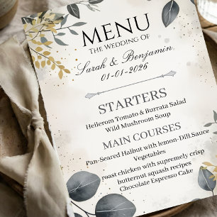 Watercolor Eucalyptus   Elegant Wedding Menu