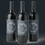 Watercolor eucalyptus elegant wedding party favour wine label<br><div class="desc">Watercolor eucalyptus elegant navy blue wedding party favour decor wine label. Part of a complete wedding suite</div>
