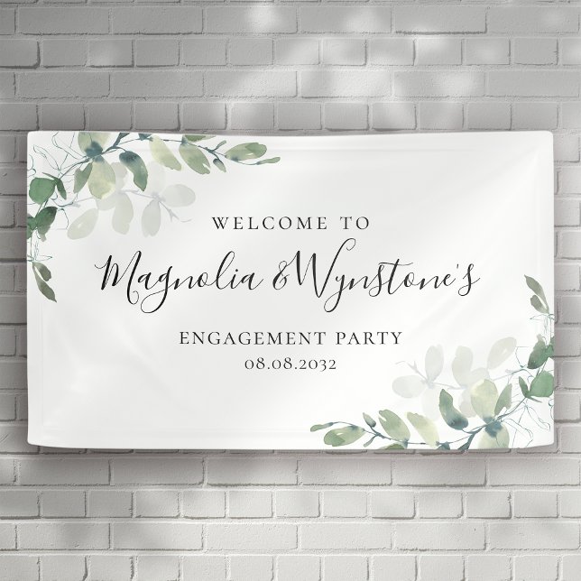 Watercolor Eucalyptus Engagement Party Welcome Banner (Creator Uploaded)
