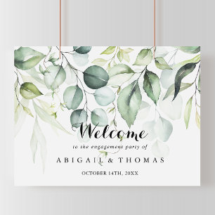 Watercolor Eucalyptus Engagement Party Welcome Poster