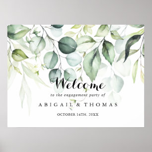Watercolor Eucalyptus Engagement Party Welcome Poster