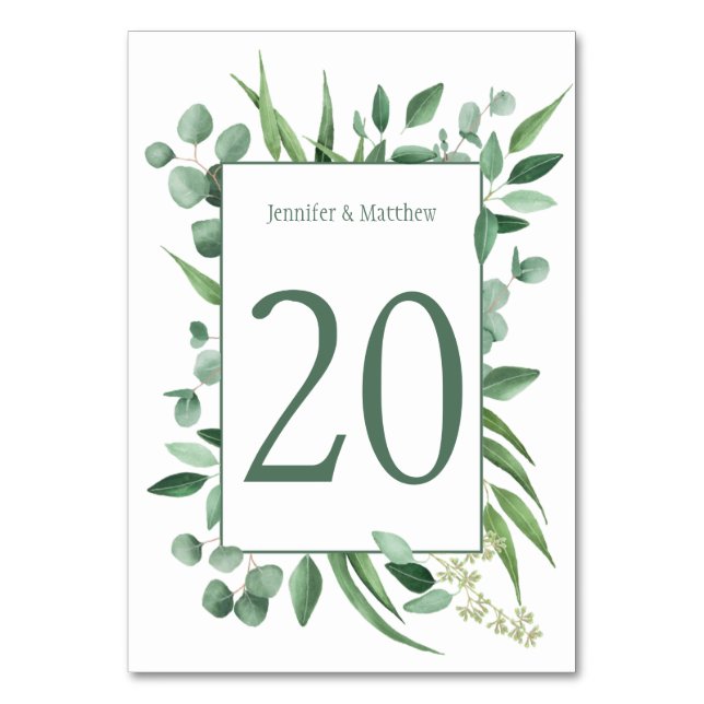 Watercolor Eucalyptus Envy Table Cards (Front)