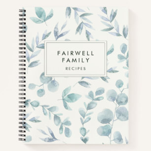 Watercolor eucalyptus Family Recipe Notebook