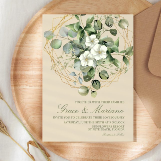 Watercolor Eucalyptus Faux Gold Frame Wedding Invitation (Creator Uploaded)