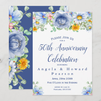 Watercolor Eucalyptus Floral 50th Anniversary Invitation