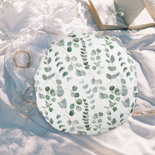Watercolor Eucalyptus Floral Pattern Round Cushion