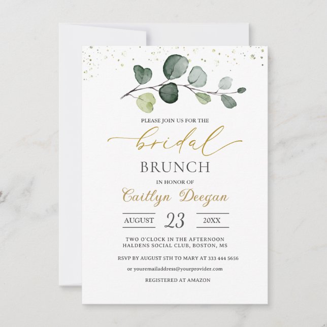 Watercolor Eucalyptus Foliage Bridal Brunch Invitation (Front)