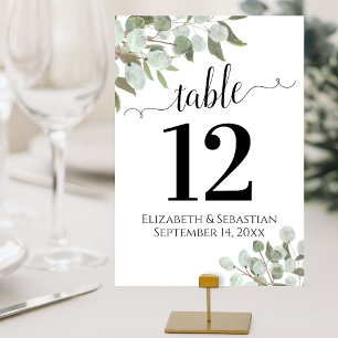 Watercolor Eucalyptus Foliage Elegant Boho Wedding Table Number