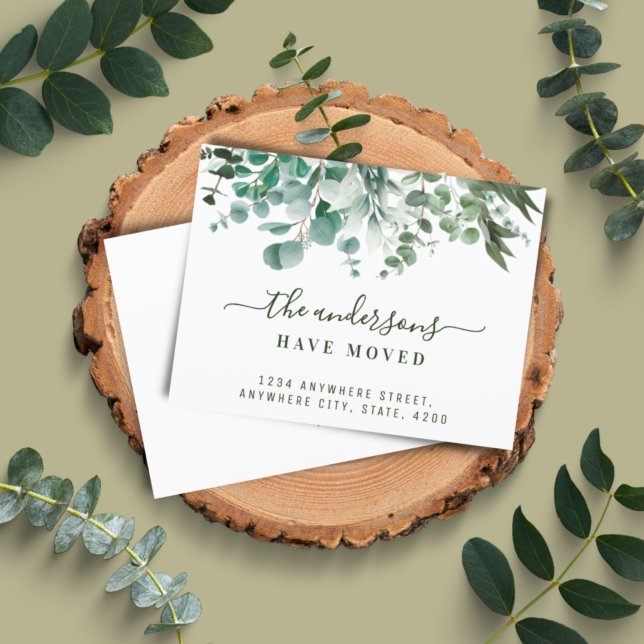 Watercolor Eucalyptus Foliage Family Have Moved Announcement Postcard (Creator Uploaded)