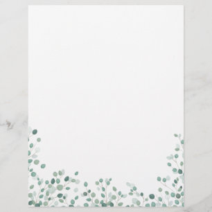 Watercolor Eucalyptus Foliage  Stationery Custom Letterhead