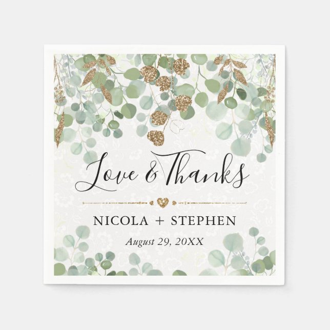 Watercolor Eucalyptus Foliage Wedding Napkin (Front)