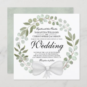 Watercolor Eucalyptus & Foliage Wreath Wedding Invitation