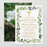 Watercolor Eucalyptus Frame Gold Baptism Photo